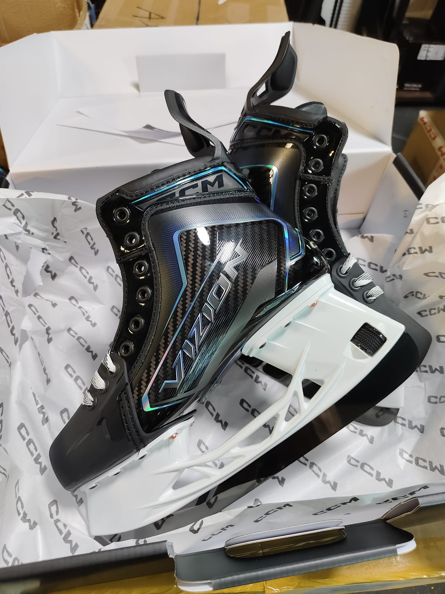 A new CCM skate unboxed at the Empire pro shop
